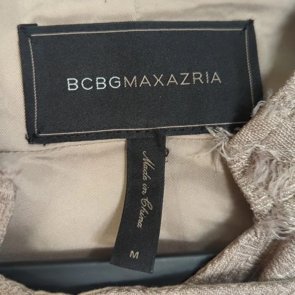NWOT BCBGMaxAzria Brown Beige Mixed Media Fringe Moto Zipper Jacket Medium - Picture 7 of 7